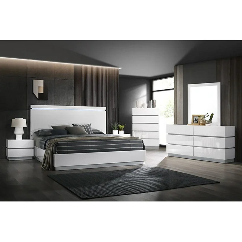 Feltre 4 piece Modern Queen Size Bedroom Set In White